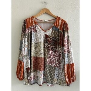 Haptics By Holly Harper Top Women's Size Small Oversized Boho Hippie Patchwork